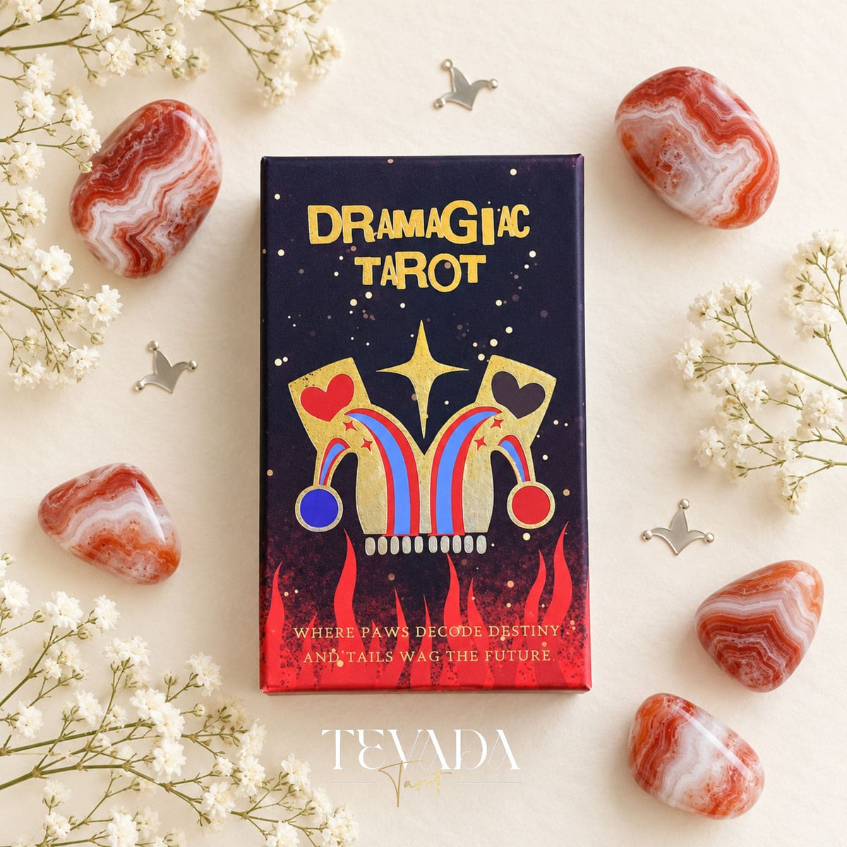 Dramagiac Tarot RED whimsical animal Indie Tarot Deck for joyful daily guidance