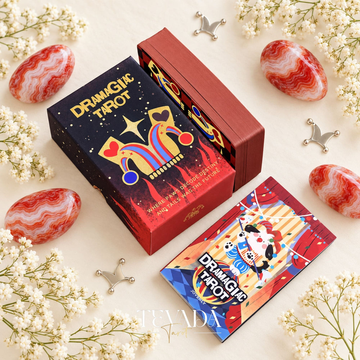 Dramagiac Tarot RED whimsical animal Indie Tarot Deck for joyful daily guidance
