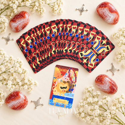 Dramagiac Tarot RED whimsical animal Indie Tarot Deck for joyful daily guidance