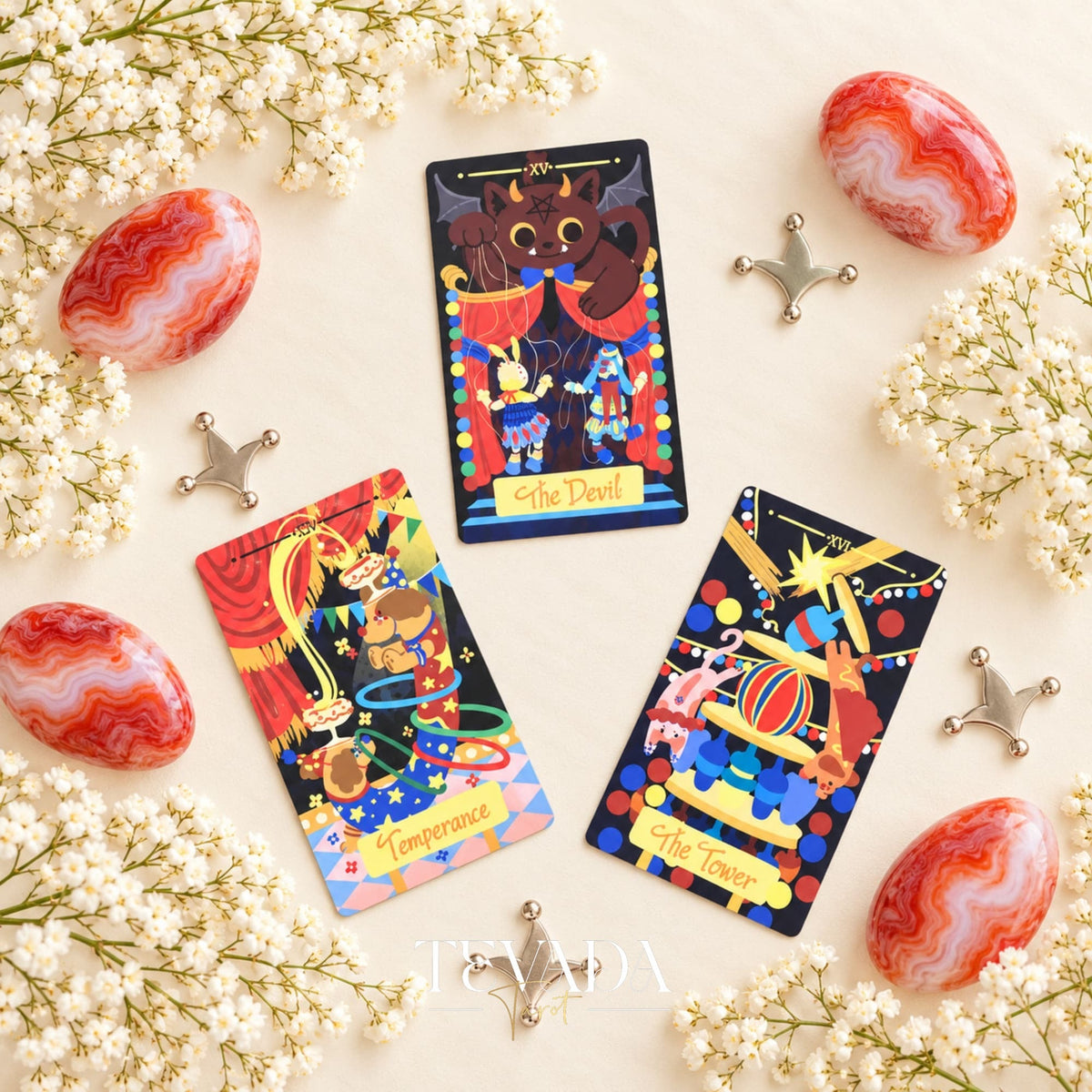 Dramagiac Tarot RED whimsical animal Indie Tarot Deck for joyful daily guidance