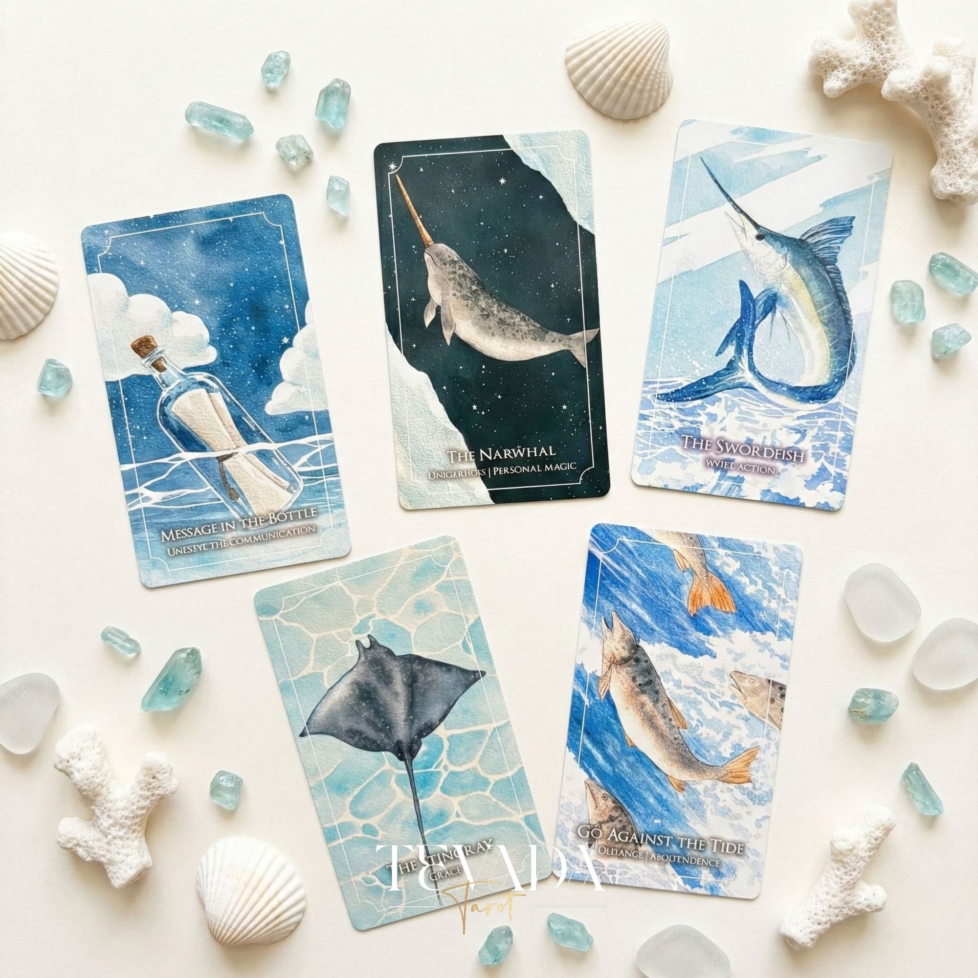 The Dreaming Waves Oracle watercolor ocean art Indie Oracle Deck for healing and meditation.