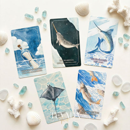 The Dreaming Waves Oracle watercolor ocean art Indie Oracle Deck for healing and meditation.