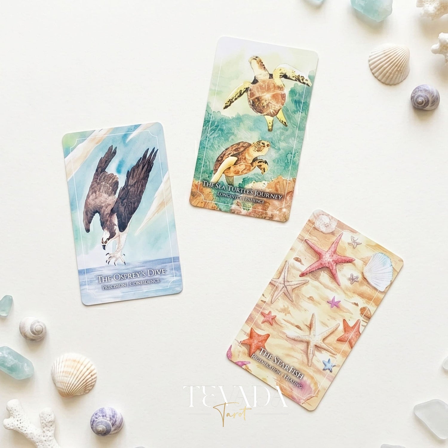 The Dreaming Waves Oracle watercolor ocean art Indie Oracle Deck for healing and meditation.