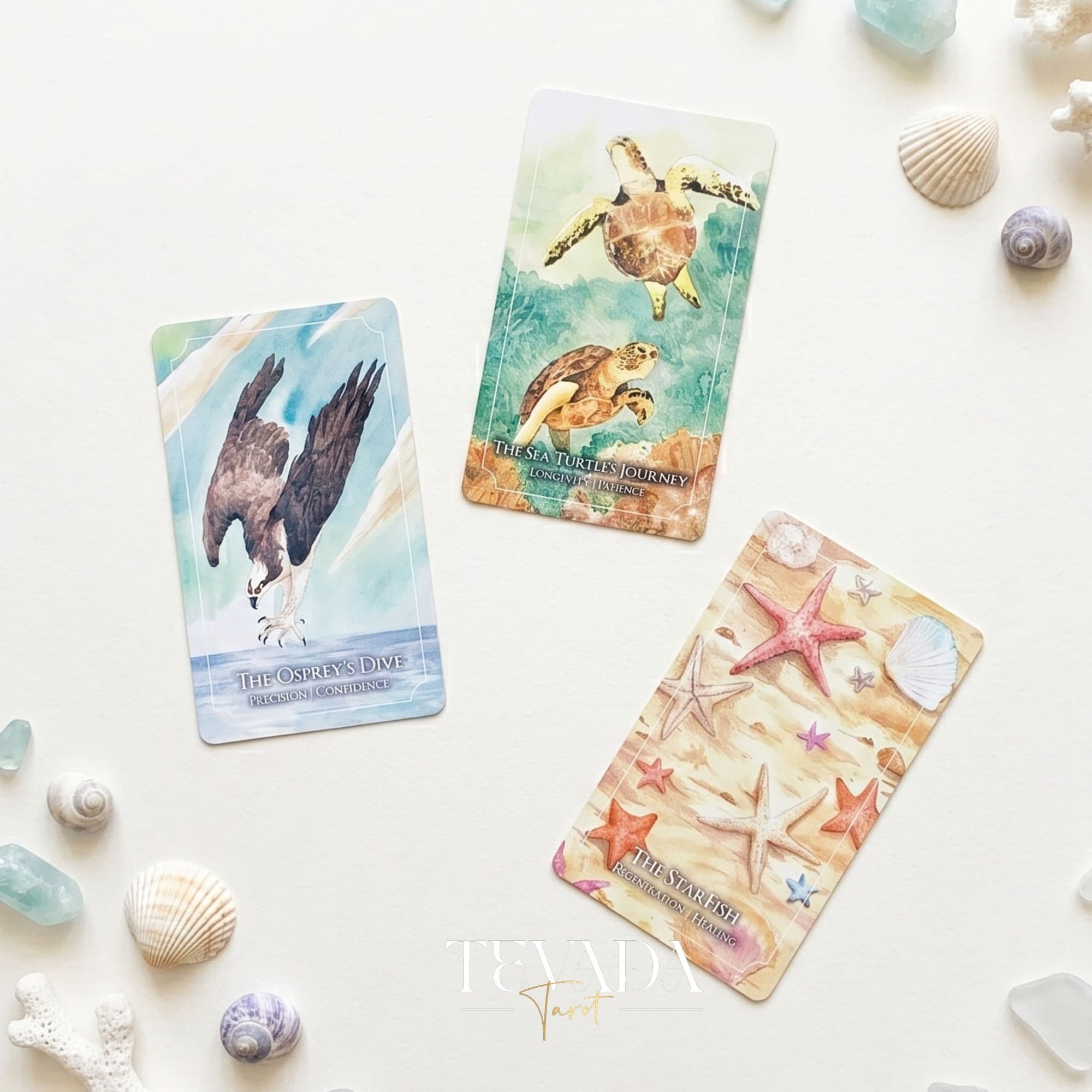The Dreaming Waves Oracle watercolor ocean art Indie Oracle Deck for healing and meditation.