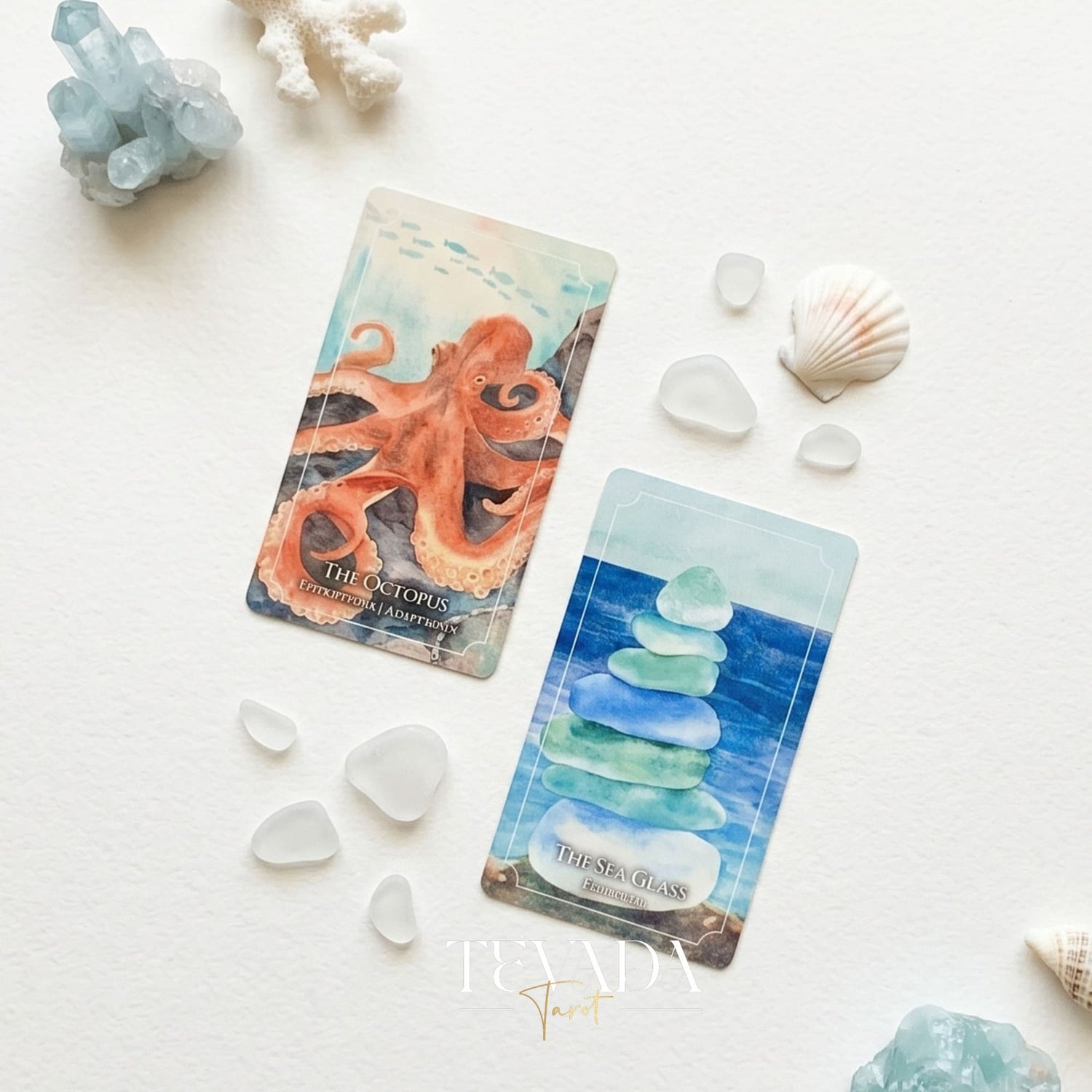 The Dreaming Waves Oracle watercolor ocean art Indie Oracle Deck for healing and meditation.