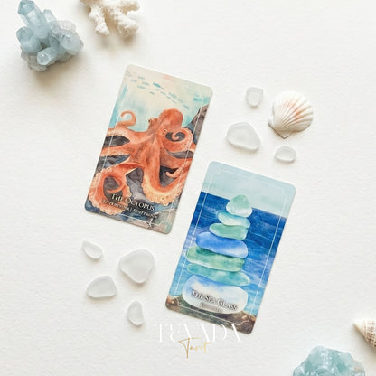 The Dreaming Waves Oracle watercolor ocean art Indie Oracle Deck for healing and meditation.