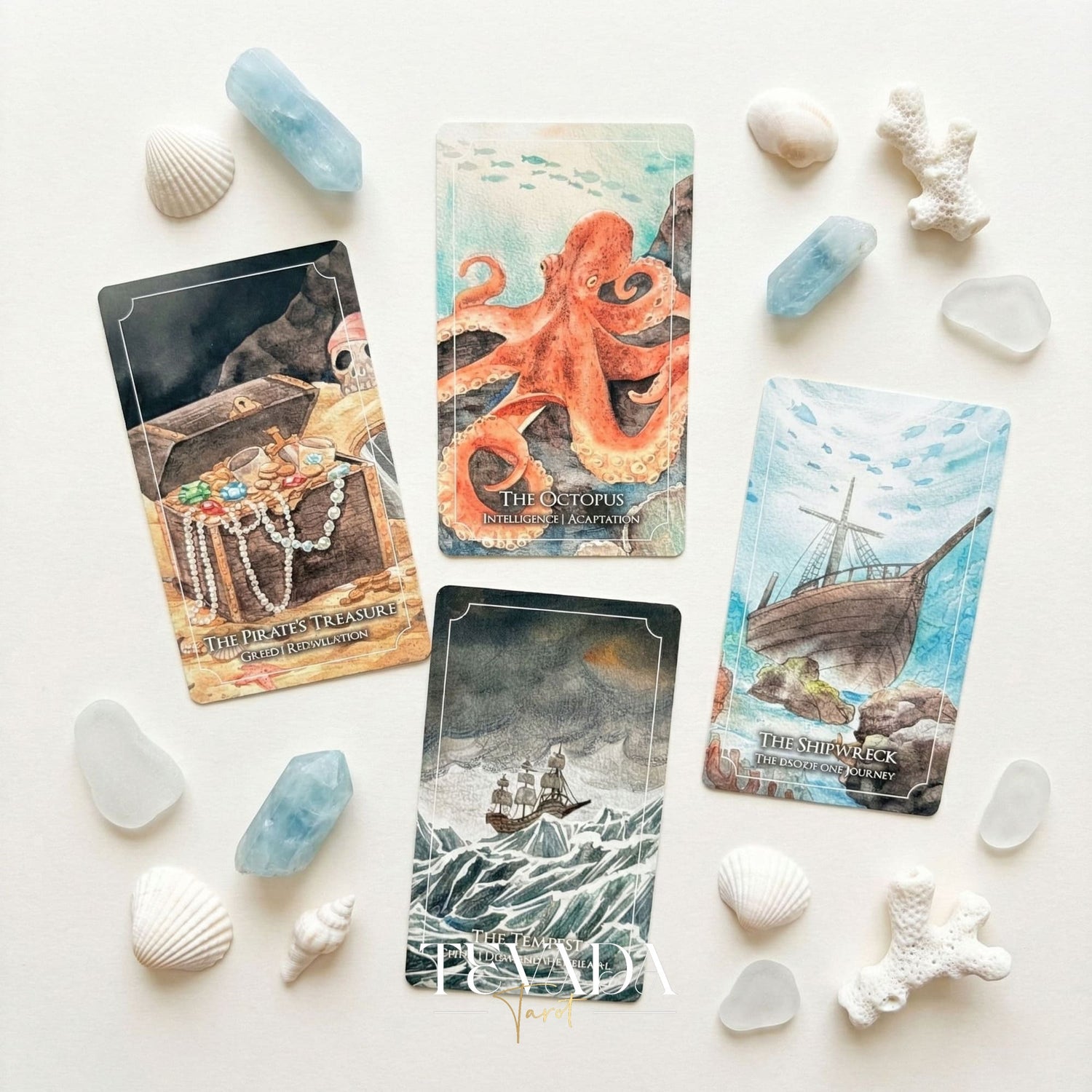 The Dreaming Waves Oracle watercolor ocean art Indie Oracle Deck for healing and meditation.