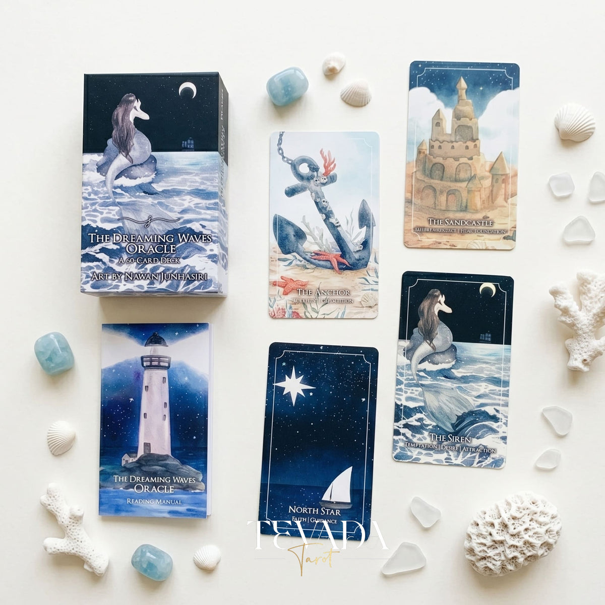 The Dreaming Waves Oracle watercolor ocean art Indie Oracle Deck for healing and meditation.