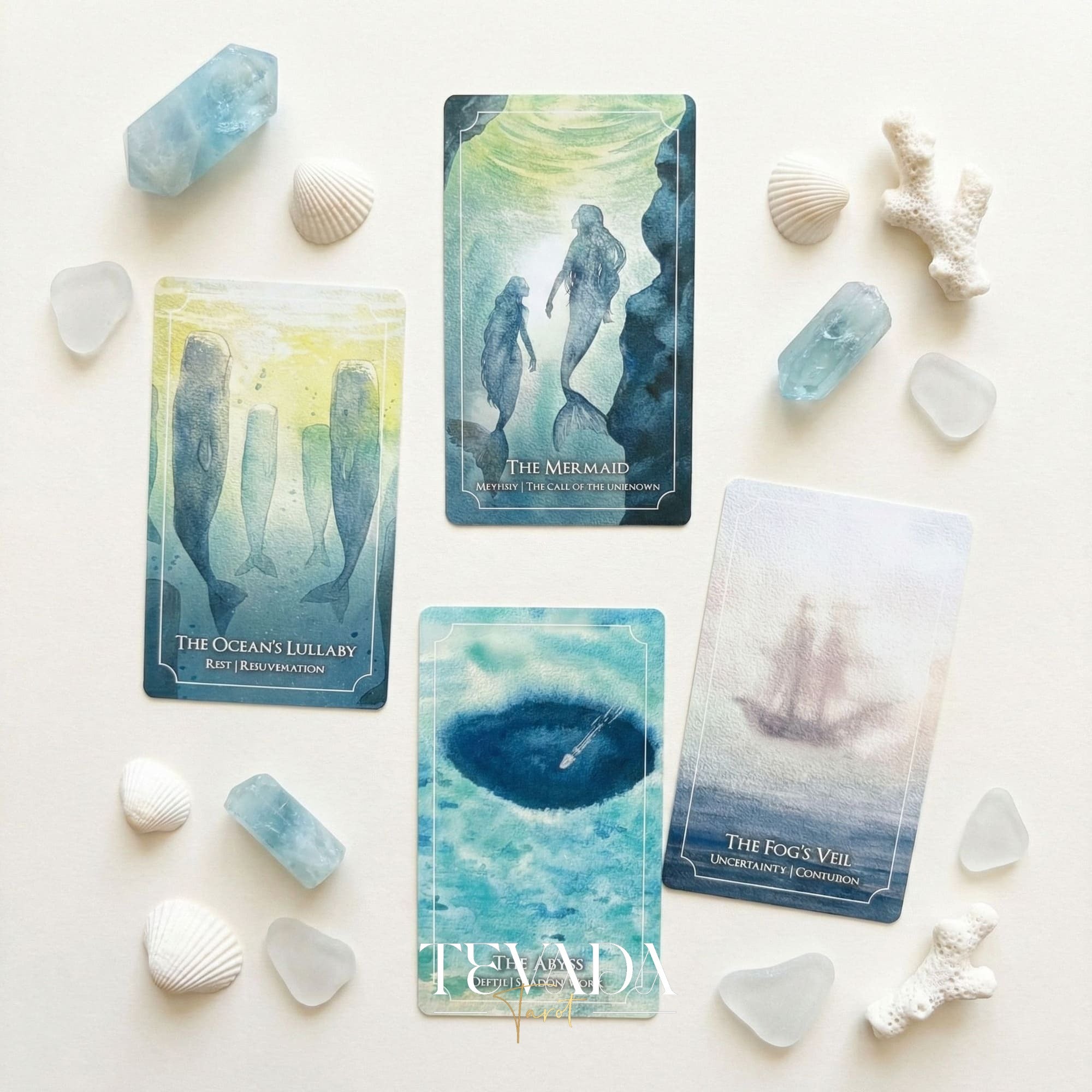 The Dreaming Waves Oracle watercolor ocean art Indie Oracle Deck for healing and meditation.