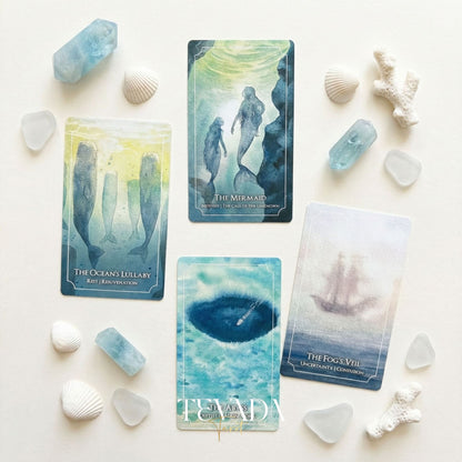 The Dreaming Waves Oracle watercolor ocean art Indie Oracle Deck for healing and meditation.
