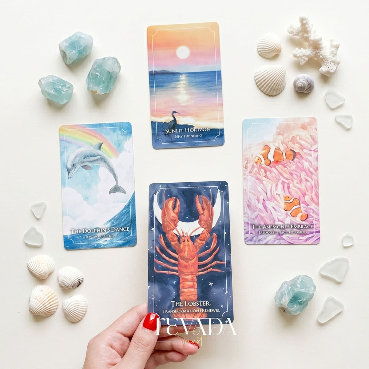 The Dreaming Waves Oracle watercolor ocean art Indie Oracle Deck for healing and meditation.