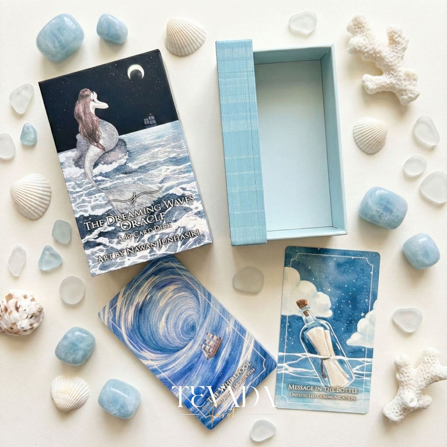 The Dreaming Waves Oracle watercolor ocean art Indie Oracle Deck for healing and meditation.