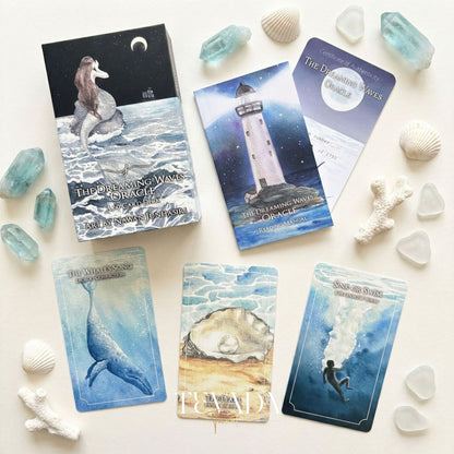 The Dreaming Waves Oracle watercolor ocean art Indie Oracle Deck for healing and meditation.