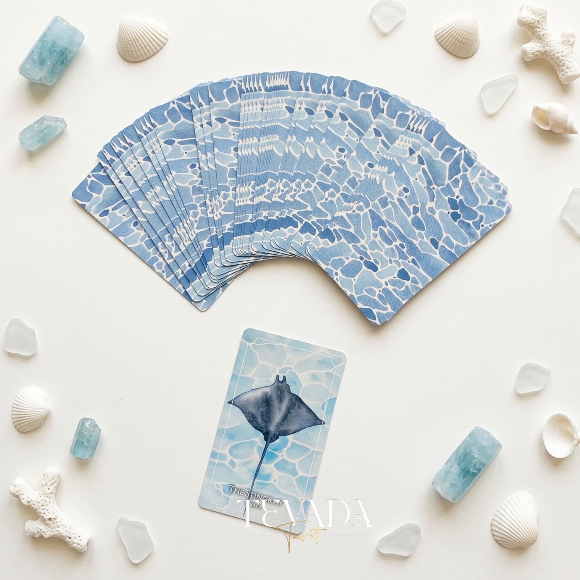 The Dreaming Waves Oracle watercolor ocean art Indie Oracle Deck for healing and meditation.