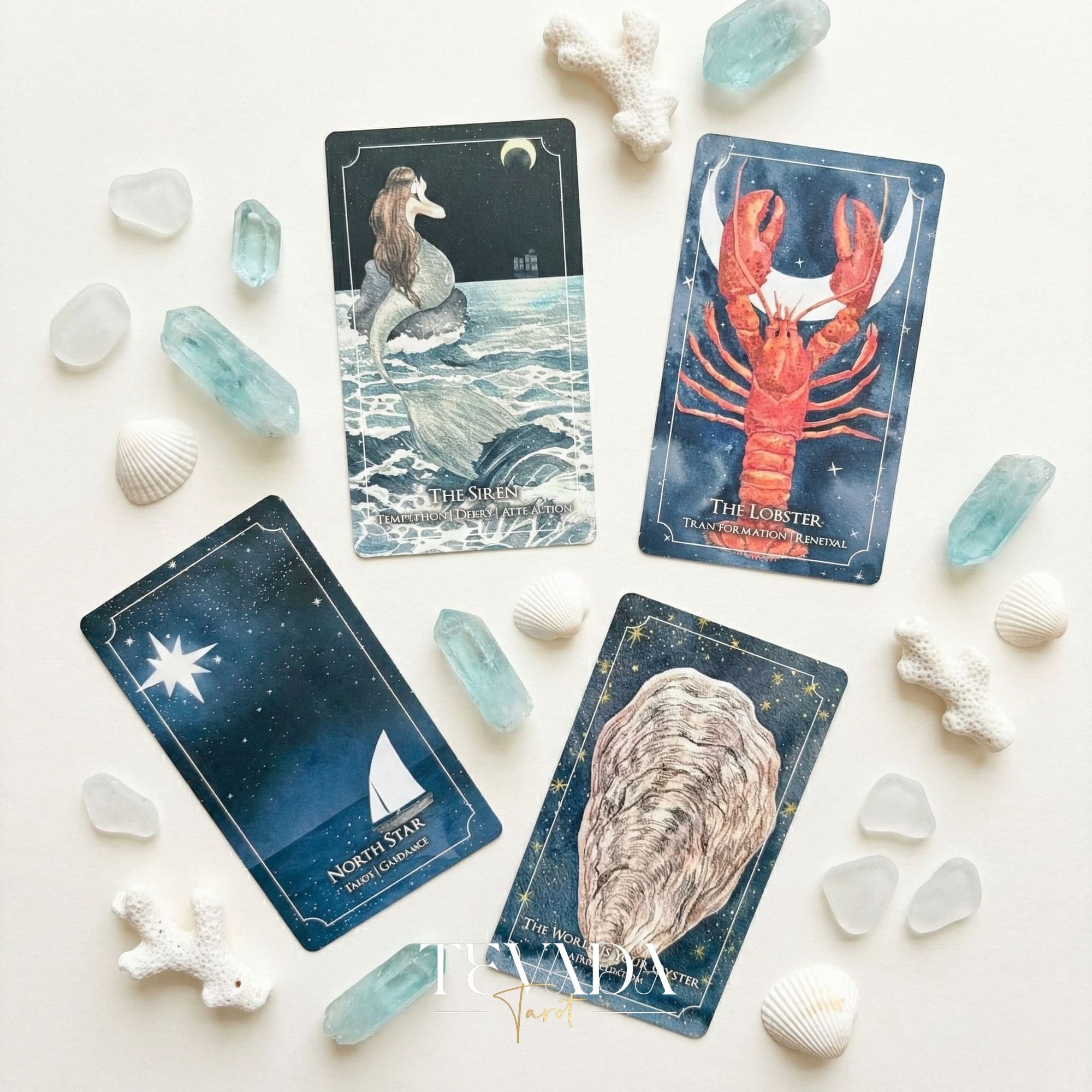 The Dreaming Waves Oracle watercolor ocean art Indie Oracle Deck for healing and meditation.