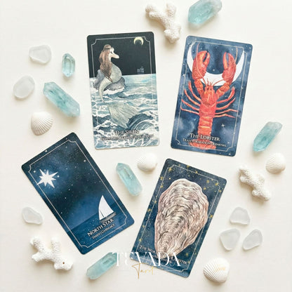 The Dreaming Waves Oracle watercolor ocean art Indie Oracle Deck for healing and meditation.