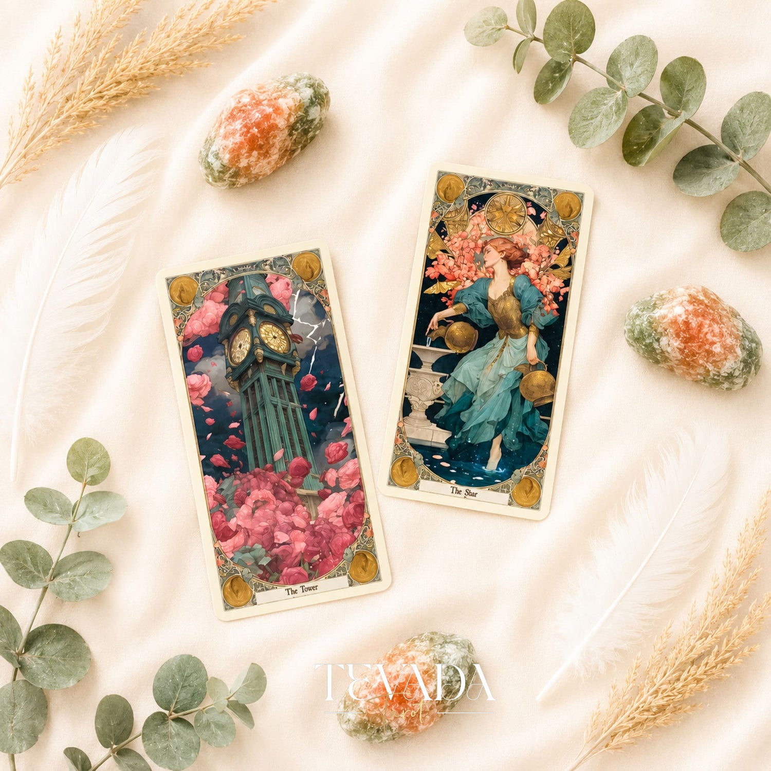 Elysian Shadows Victorian Art Nouveau gold foil tarot deck in keepsake box, for shadow work and intuitive reading.