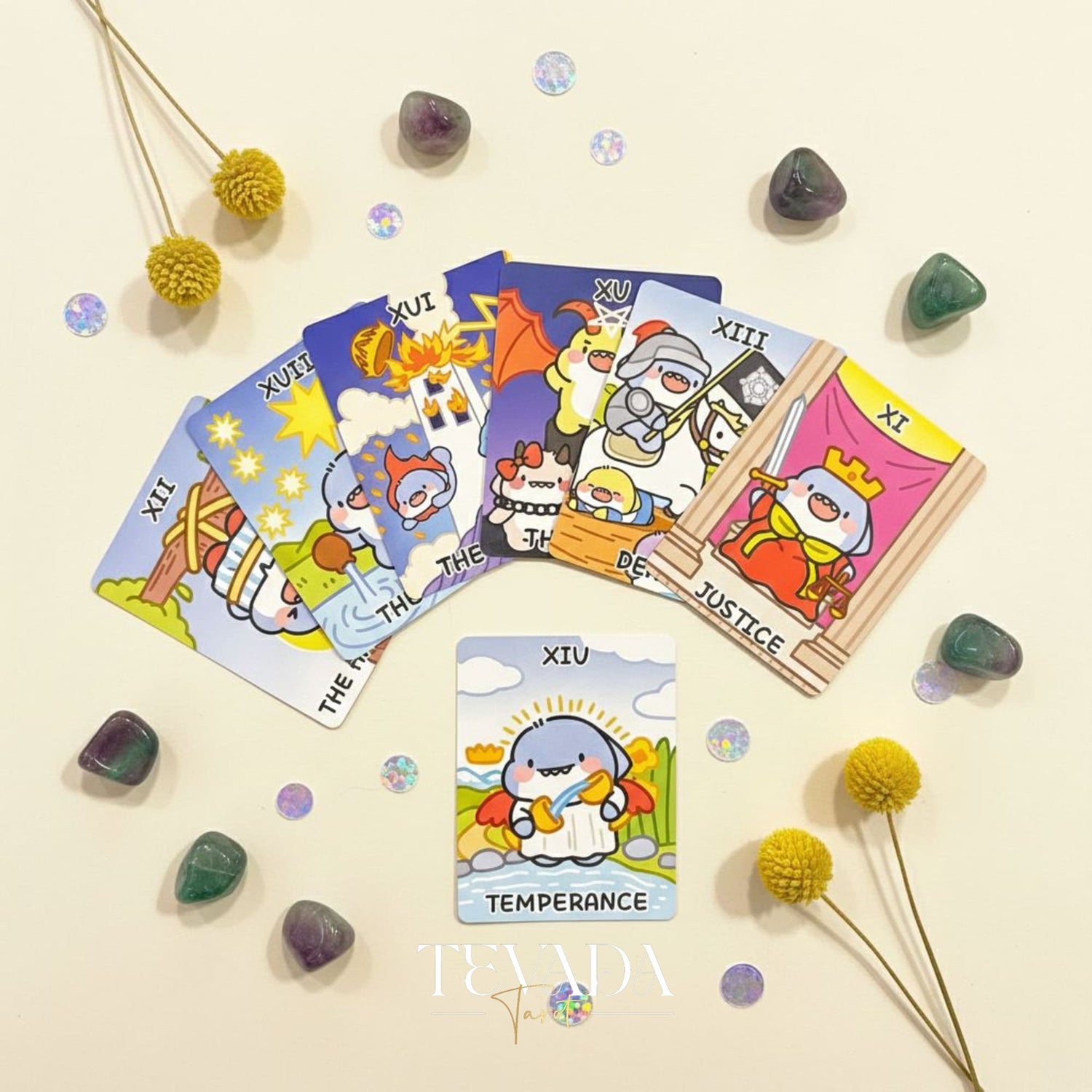 Fat Shark Tarot Deck cute cartoon Indie Tarot Deck in pocket tin box for beginner divination and travel.