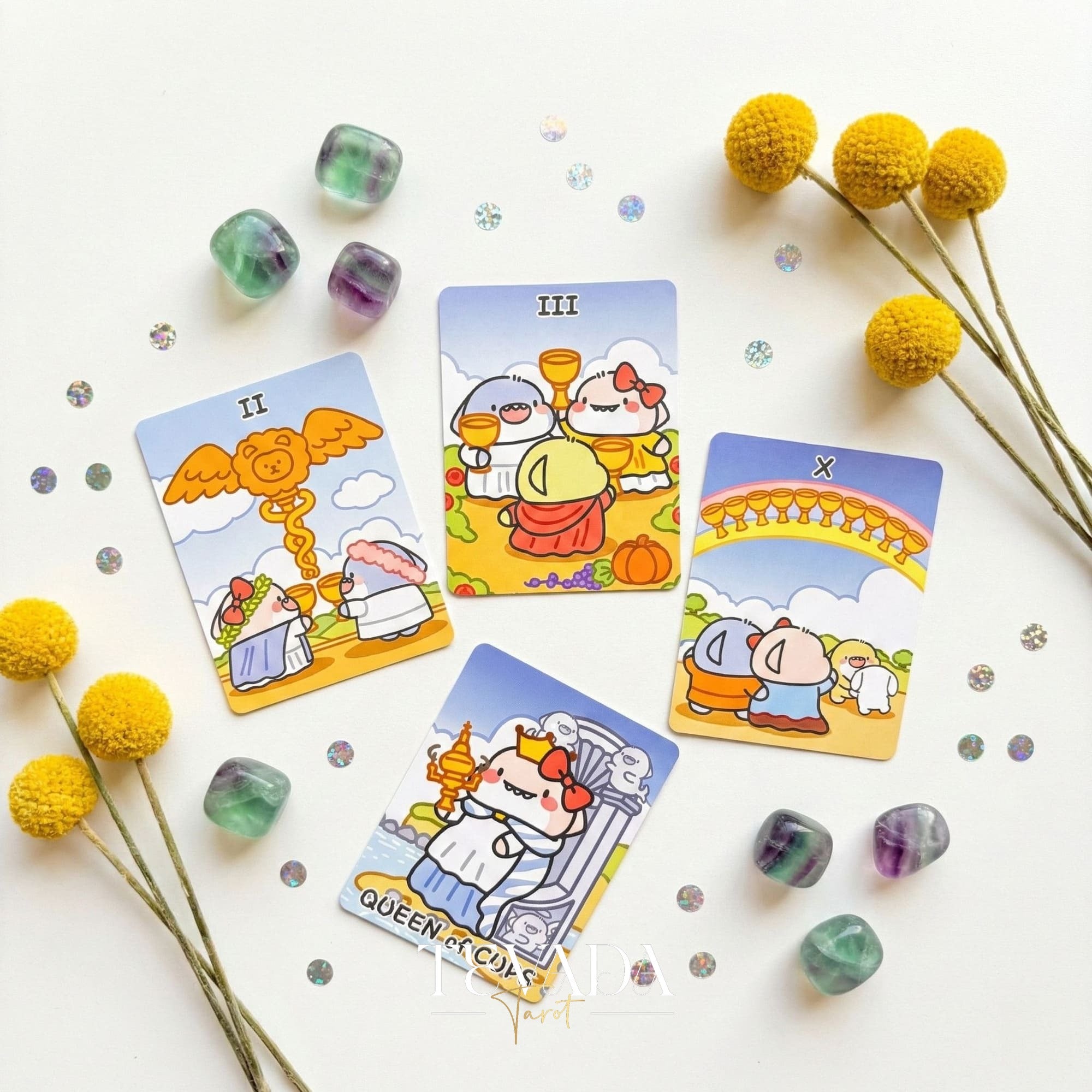 Fat Shark Tarot Deck mignon dessin animé Indie Tarot Deck dans une boîte en fer blanc de poche pour la divination et les voyages pour débutants.
