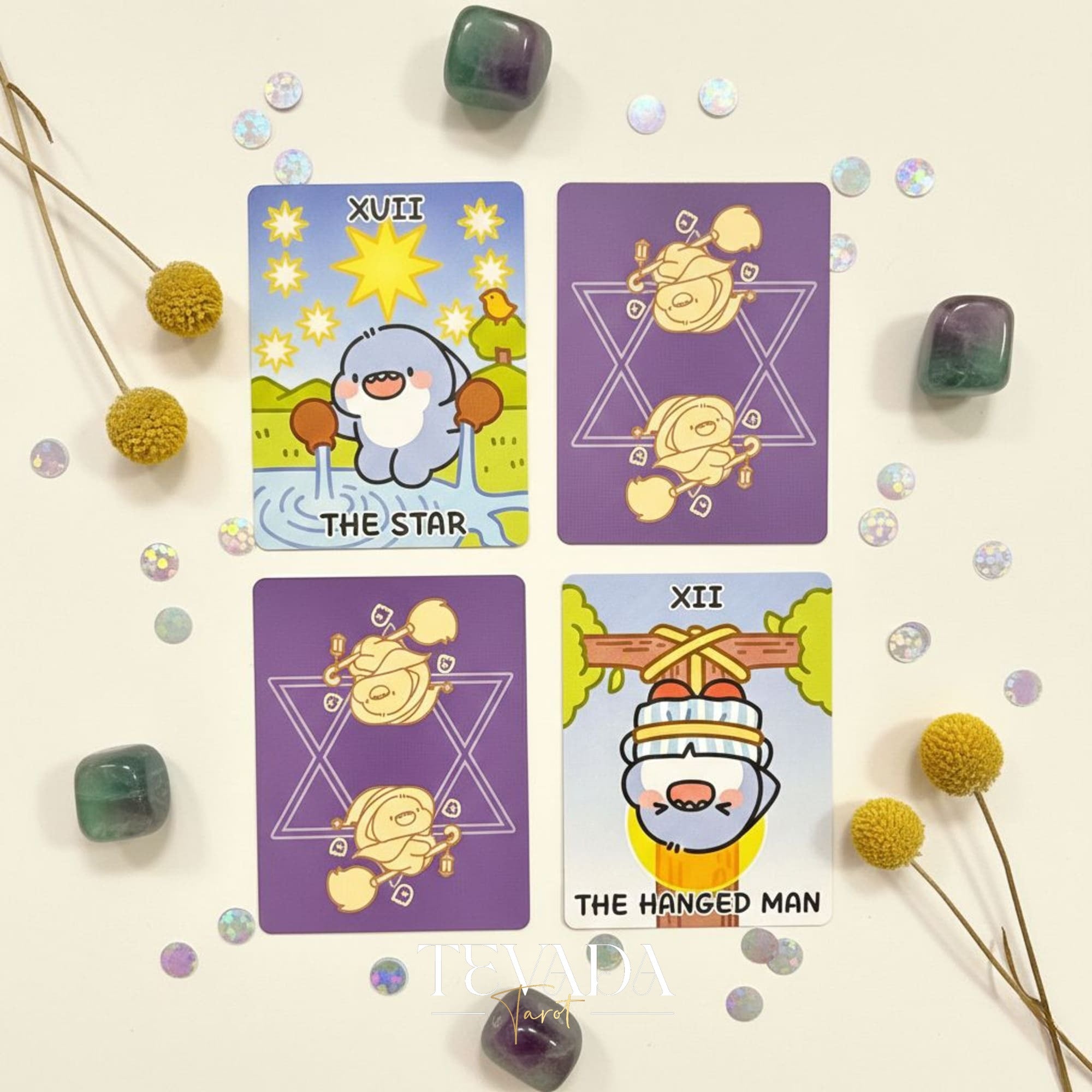 Fat Shark Tarot Deck mignon dessin animé Indie Tarot Deck dans une boîte en fer blanc de poche pour la divination et les voyages pour débutants.