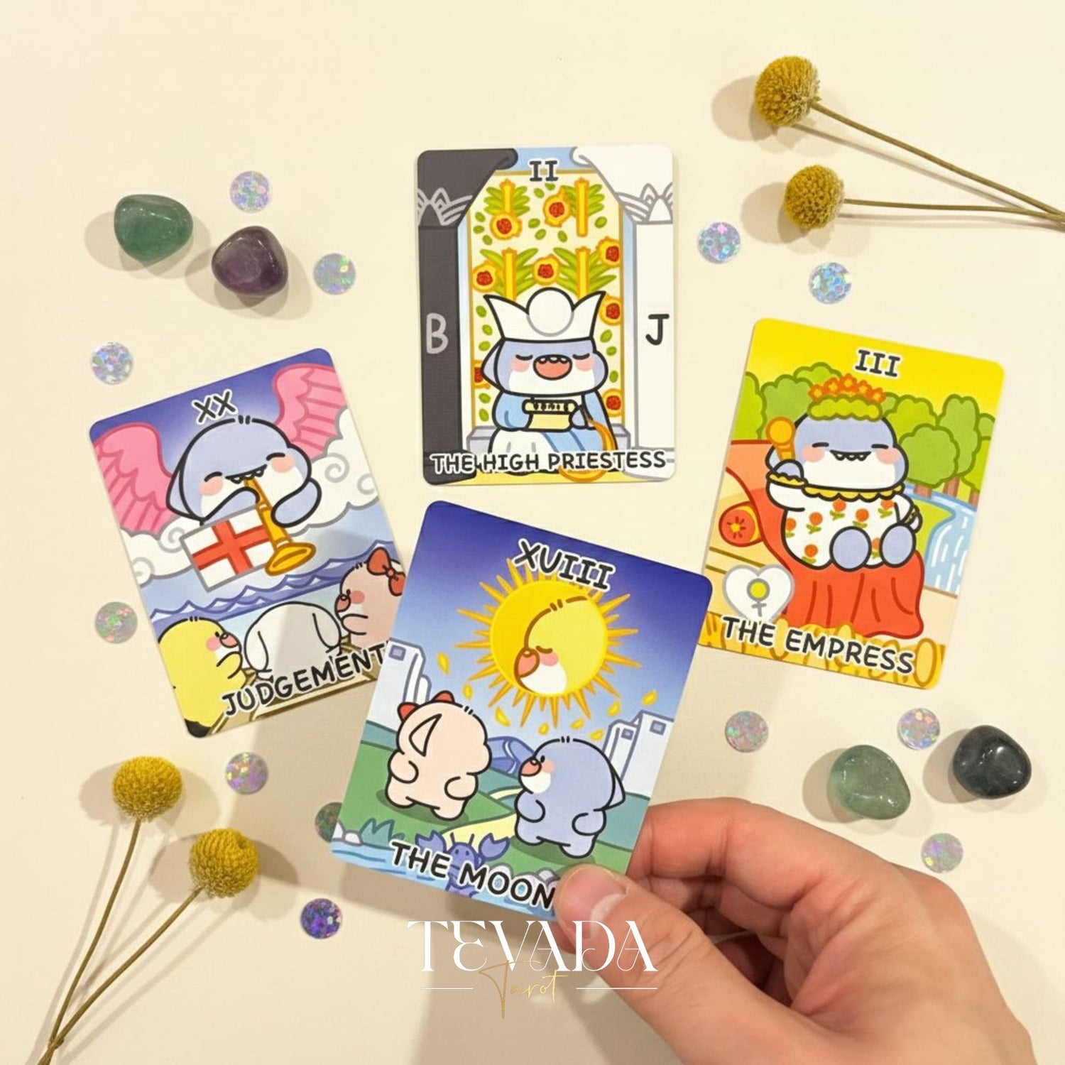 Fat Shark Tarot Deck cute cartoon Indie Tarot Deck in pocket tin box for beginner divination and travel.