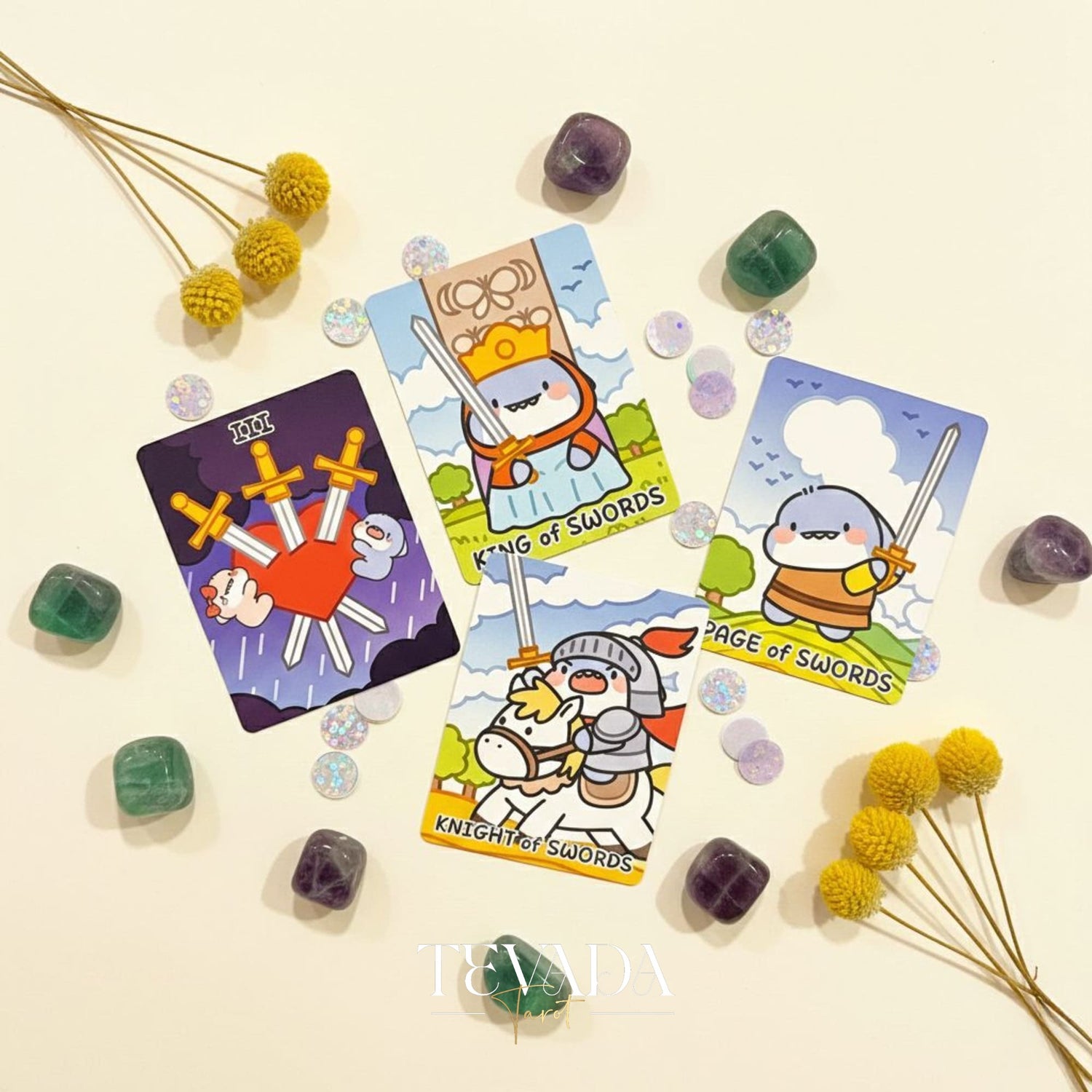 Fat Shark Tarot Deck cute cartoon Indie Tarot Deck in pocket tin box for beginner divination and travel.