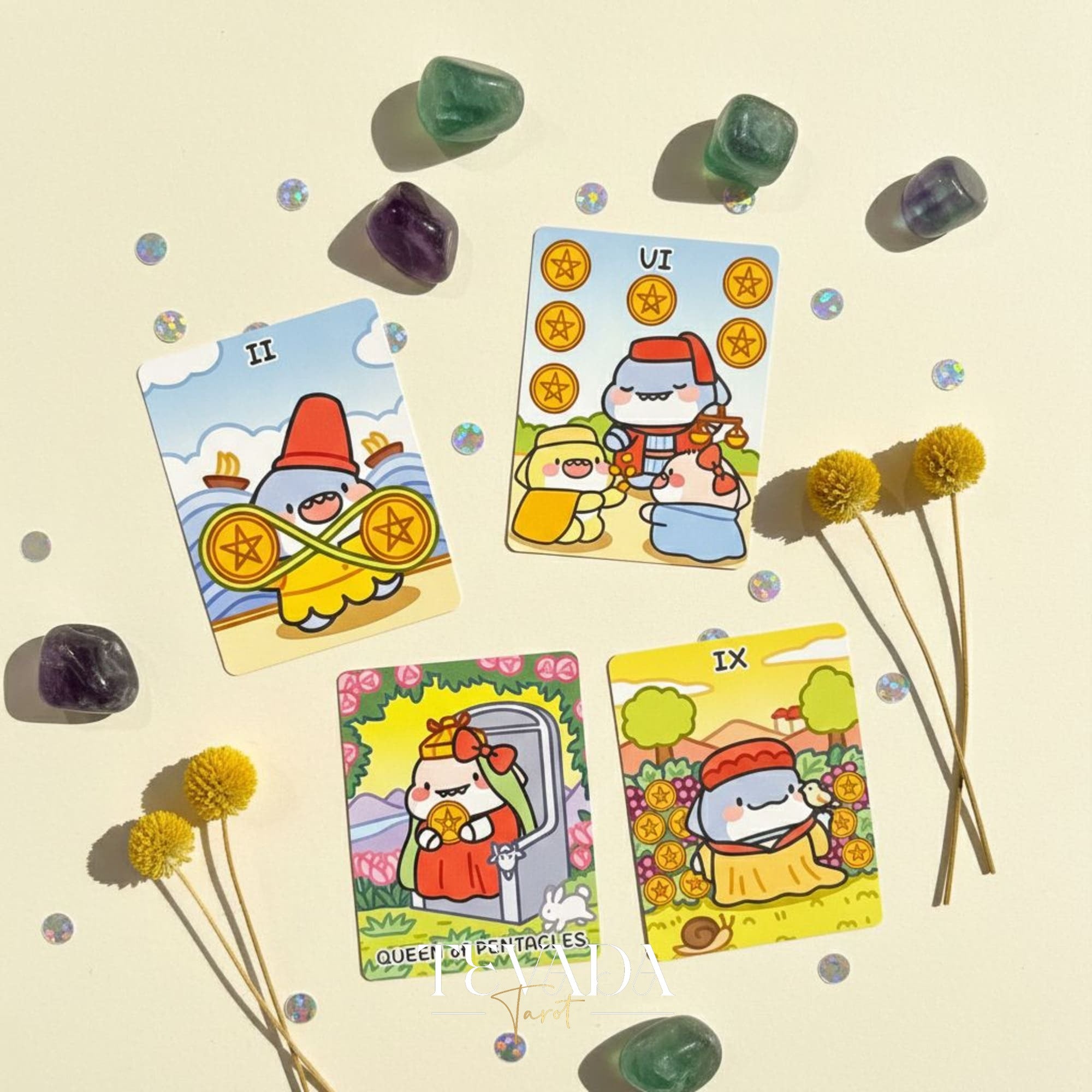 Fat Shark Tarot Deck mignon dessin animé Indie Tarot Deck dans une boîte en fer blanc de poche pour la divination et les voyages pour débutants.