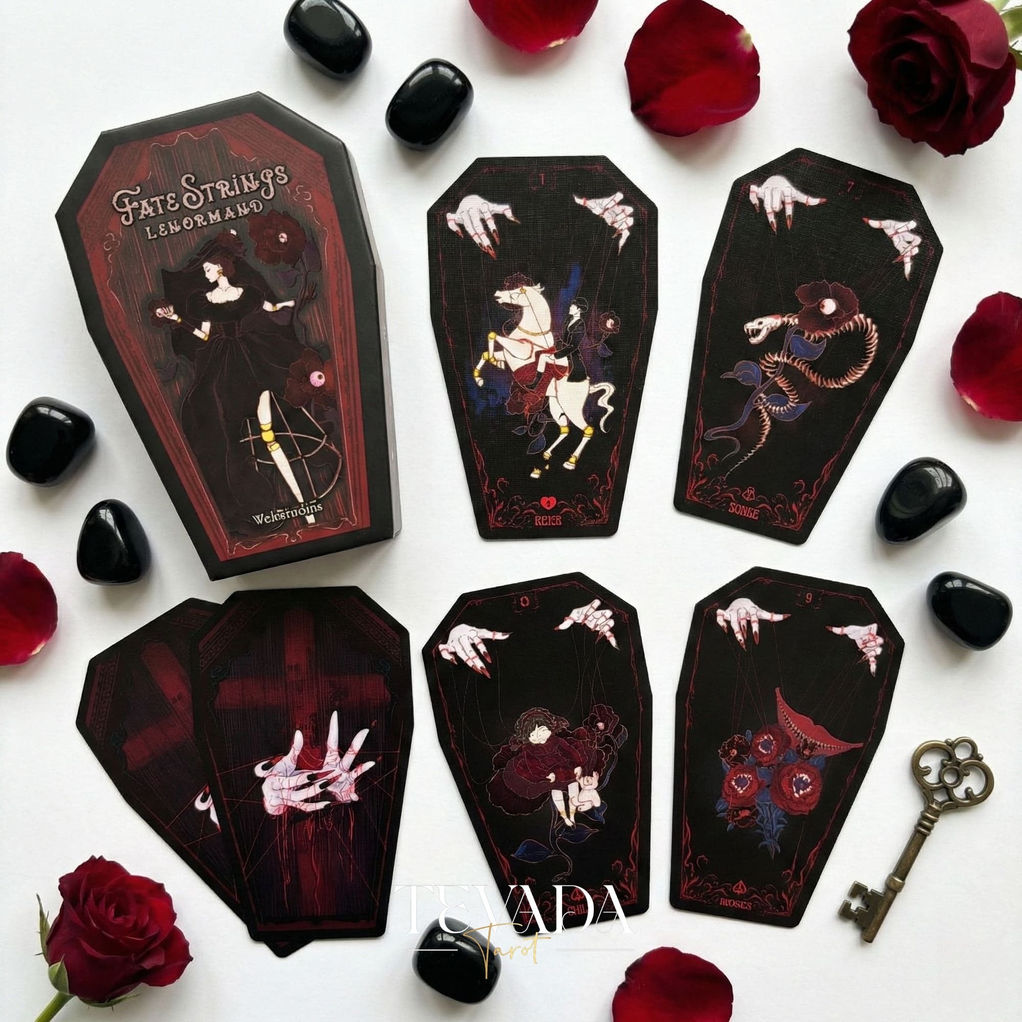 Fate Strings Lenormand Deck featuring gothic marionette art for intuitive divination and destiny work.