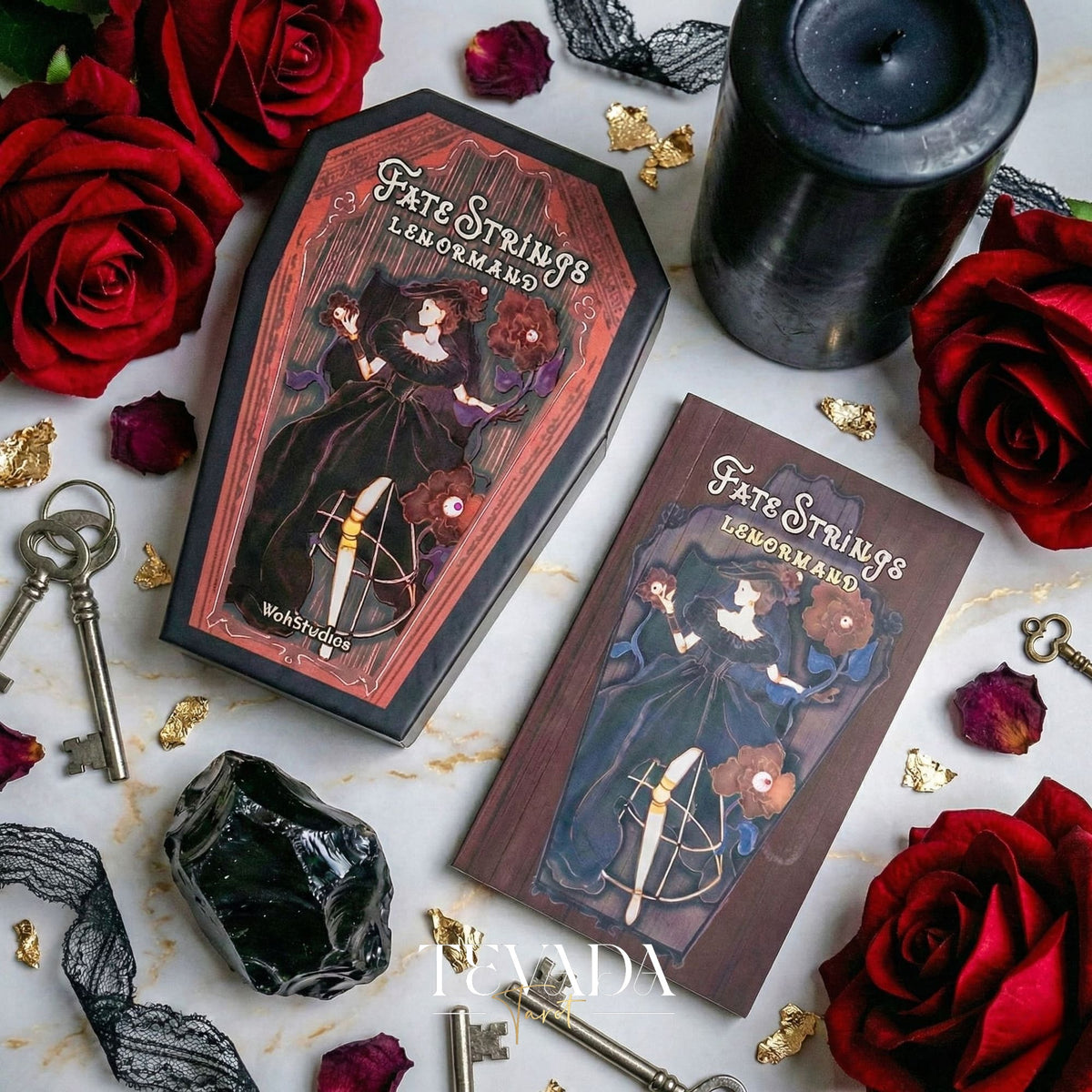 Fate Strings Lenormand Deck featuring gothic marionette art for intuitive divination and destiny work.