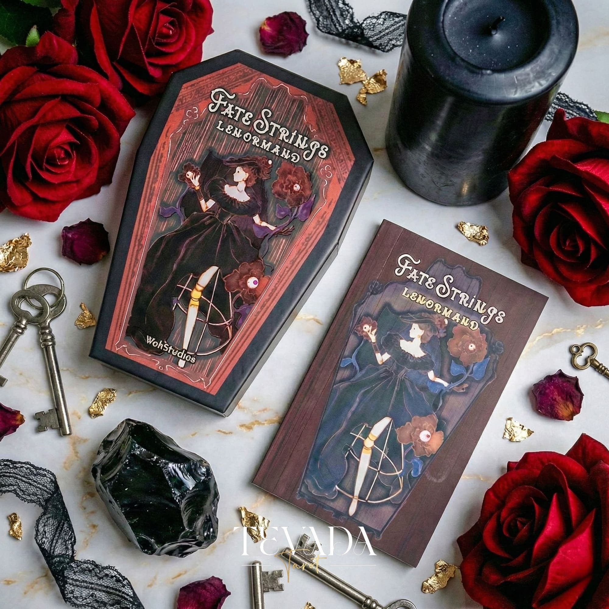 Fate Strings Lenormand Deck featuring gothic marionette art for intuitive divination and destiny work.