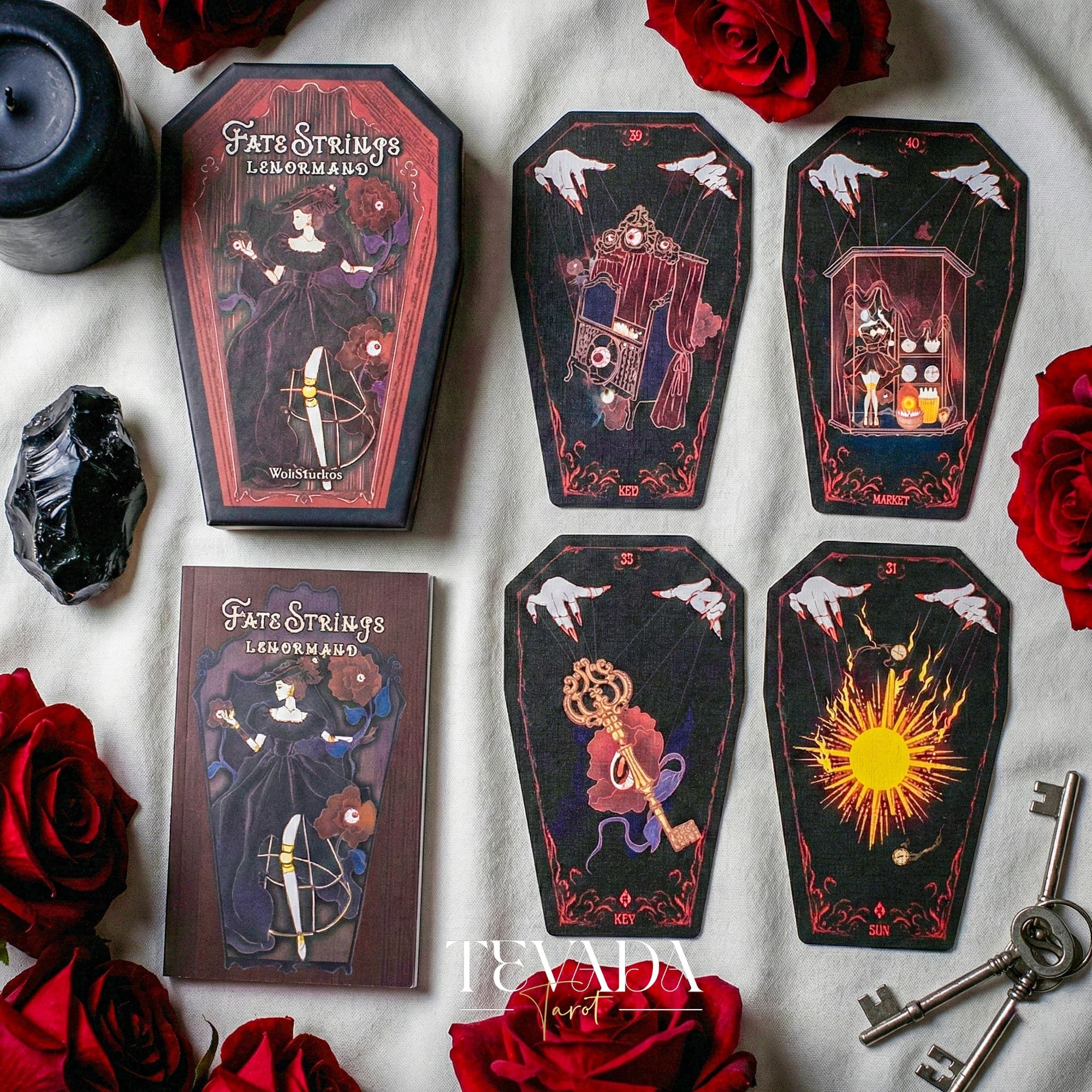 Fate Strings Lenormand Deck featuring gothic marionette art for intuitive divination and destiny work.