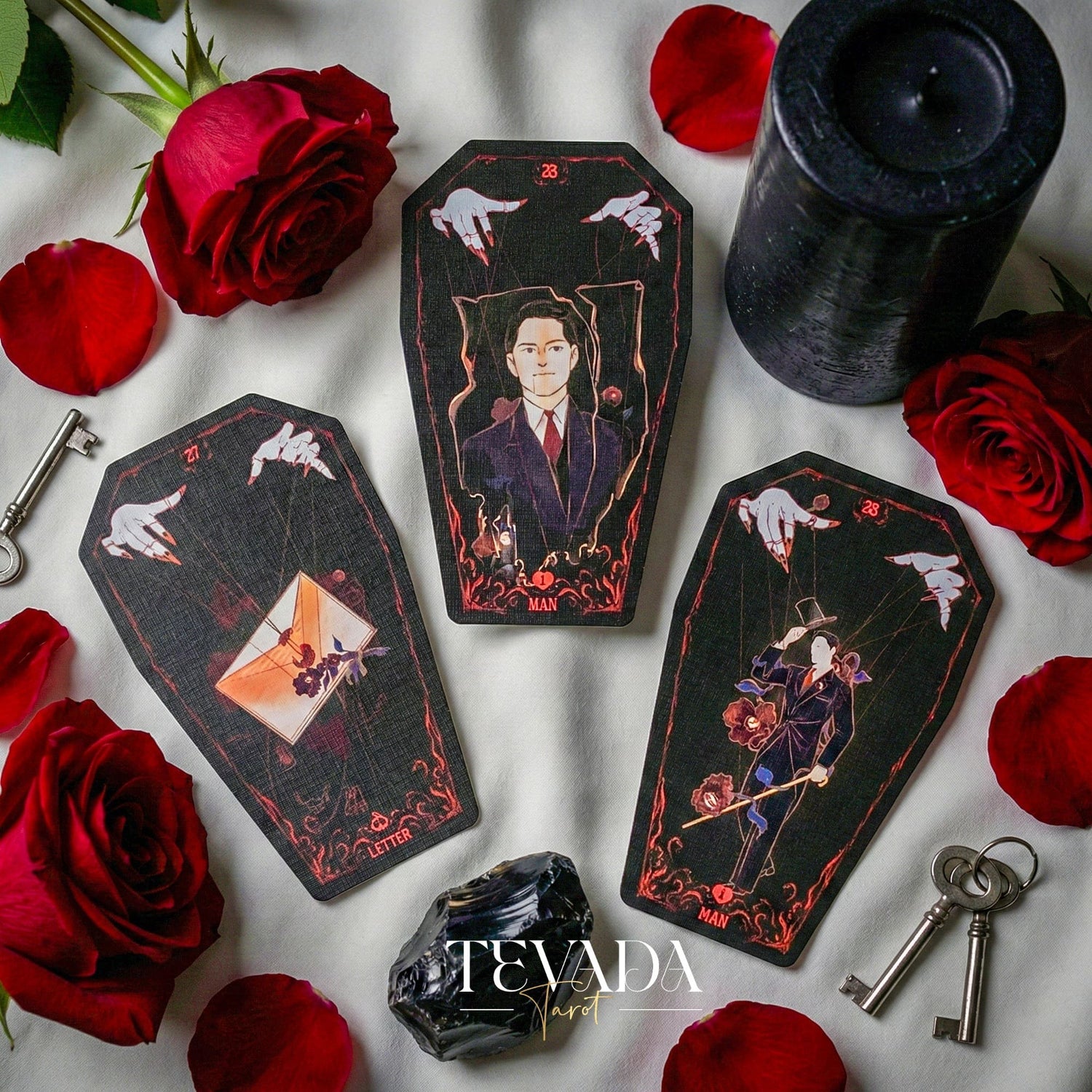 Fate Strings Lenormand Deck featuring gothic marionette art for intuitive divination and destiny work.