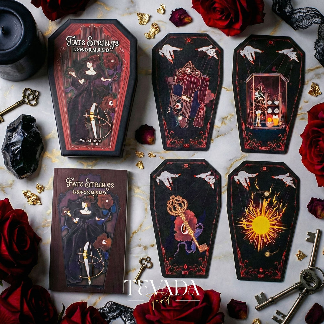 Fate Strings Lenormand Deck featuring gothic marionette art for intuitive divination and destiny work.