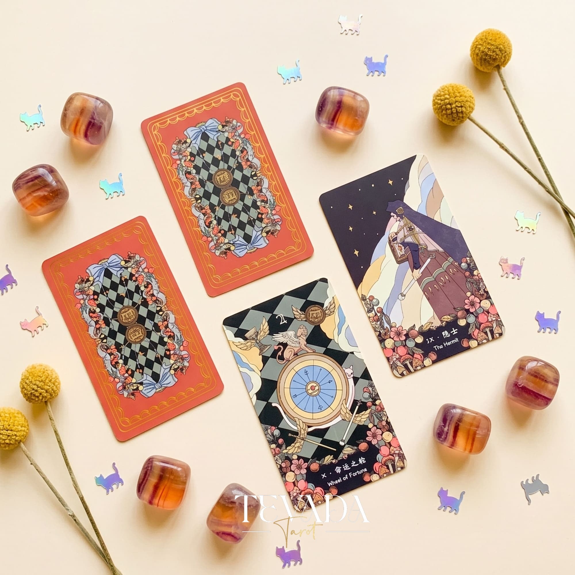 Felinaeon Tarot whimsical cat-woman vintage indie deck for inner child healing and daily tarot reading
