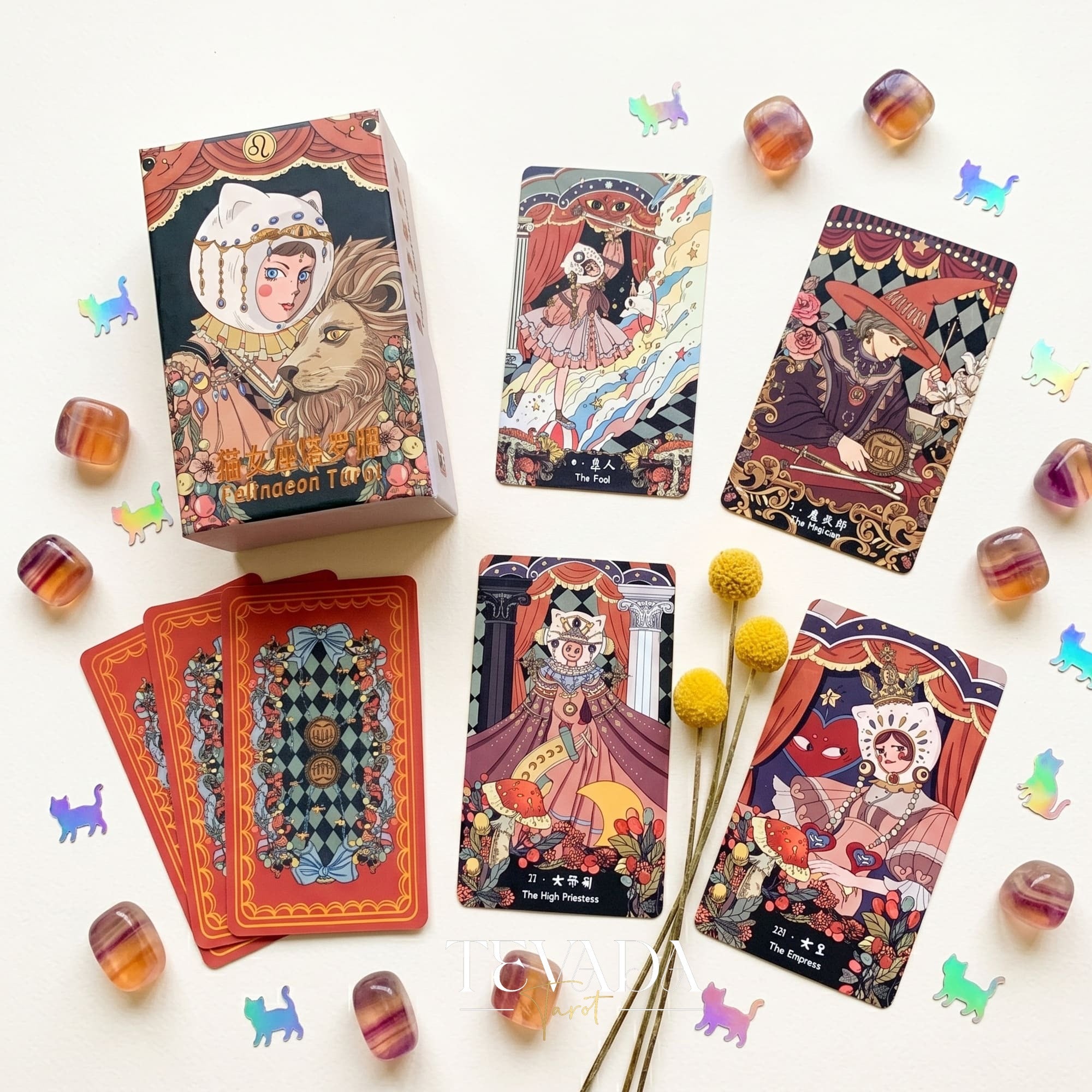 Felinaeon Tarot whimsical cat-woman vintage indie deck for inner child healing and daily tarot reading