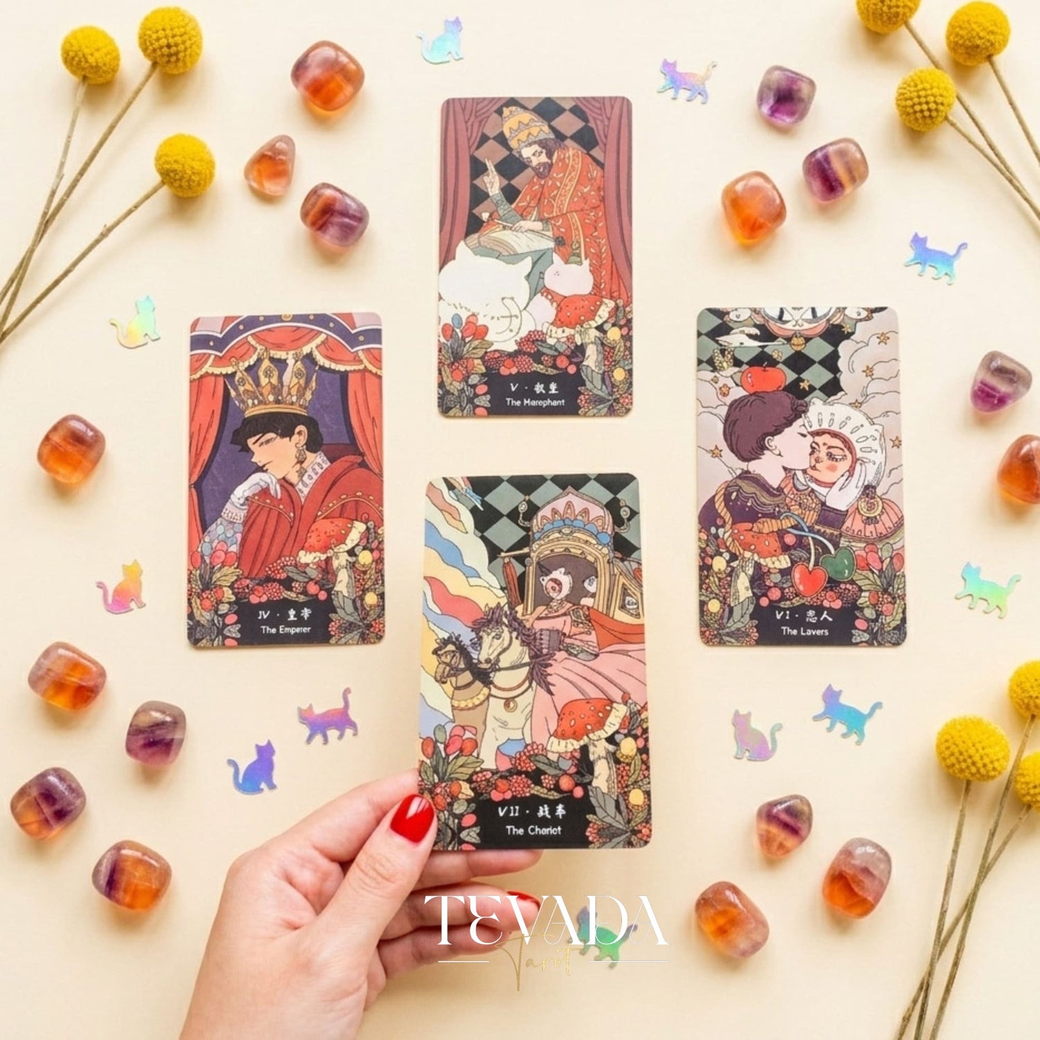 Felinaeon Tarot whimsical cat-woman vintage indie deck for inner child healing and daily tarot reading