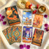 Journey to the Golden Realm Tarot Deck with cute Burmese mythology art and matte-teal edges for intuitive guidance.