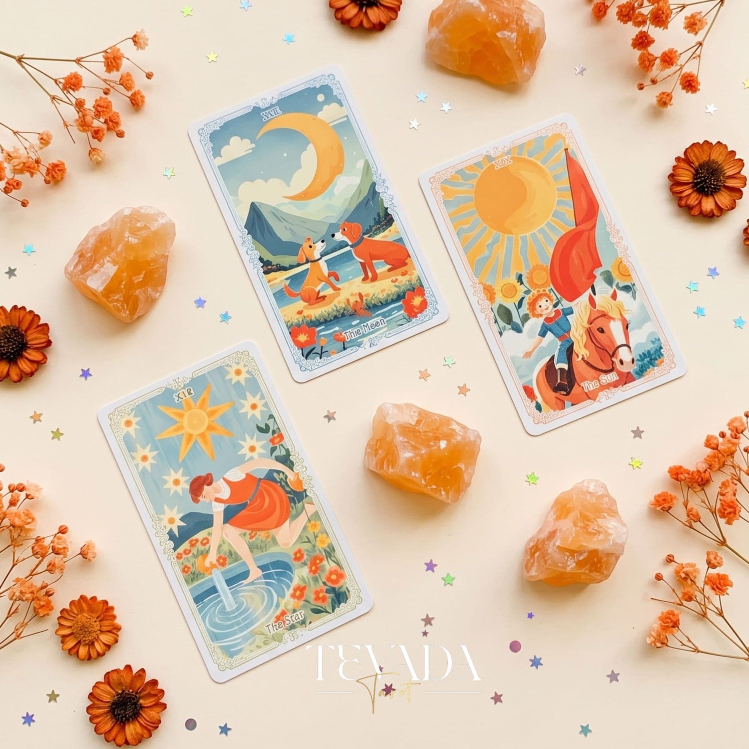 Flower Spirit Tarot adorable pastoral cartoon indie tarot deck for inner child healing and self-discovery.
