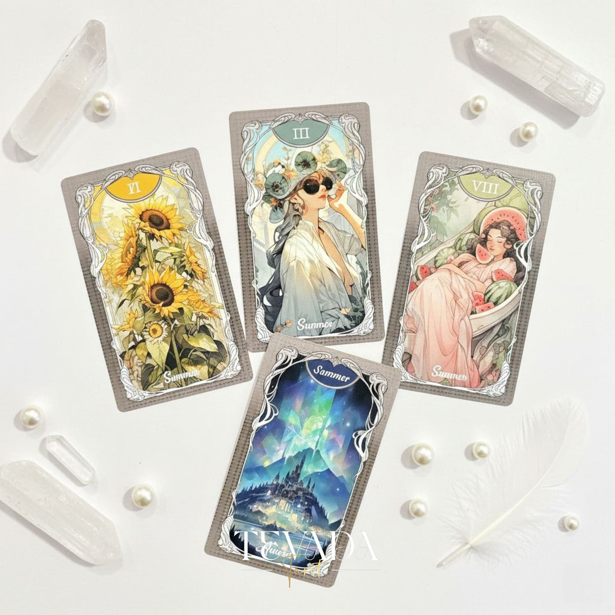 Four Seasons Garden Tarot 直感的な癒しと自然とのつながりを実現するアールヌーボースタイルのインディータロットデッキ。