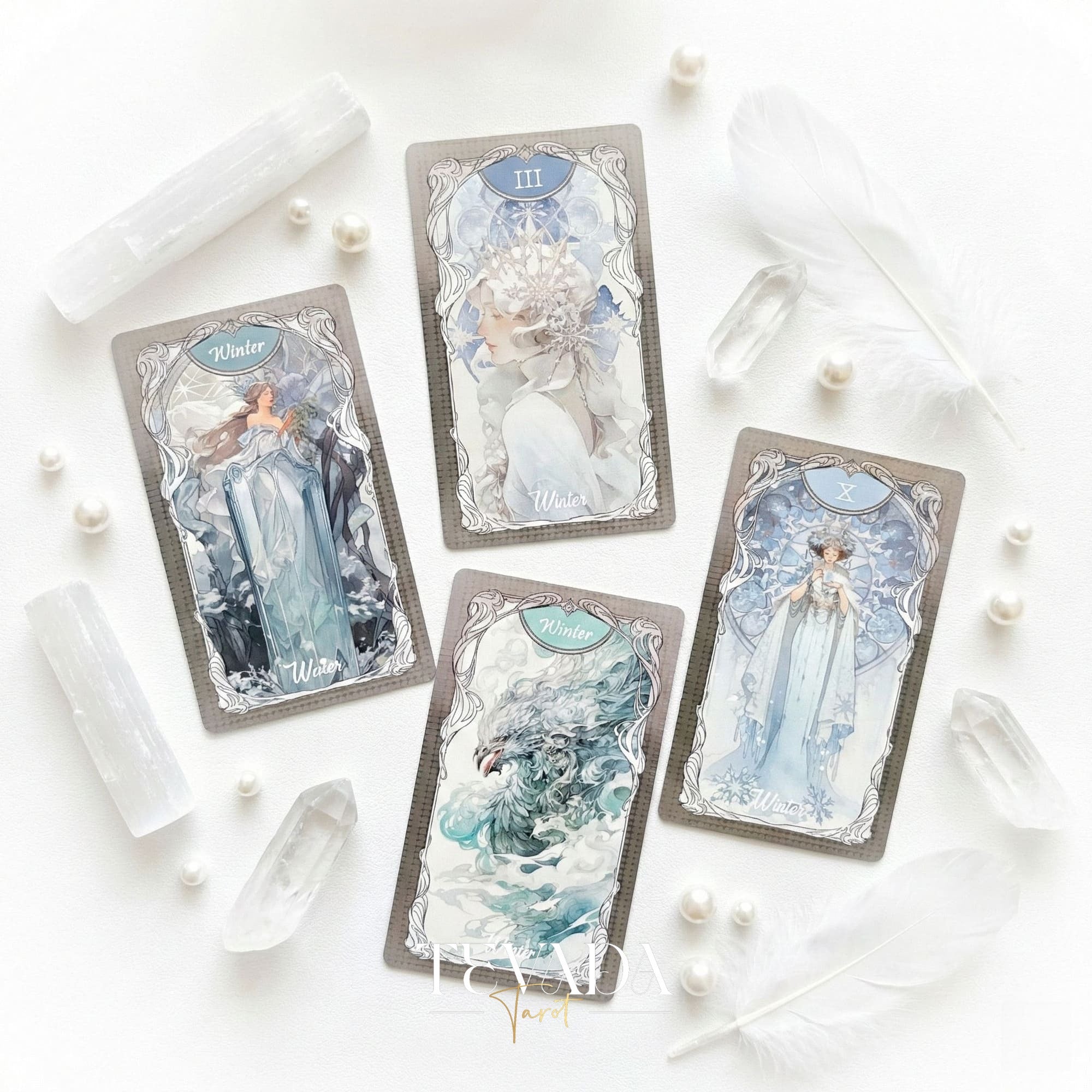 Four Seasons Garden Tarot Art Nouveau style Indie Tarot Deck for intuitive healing and nature connection.