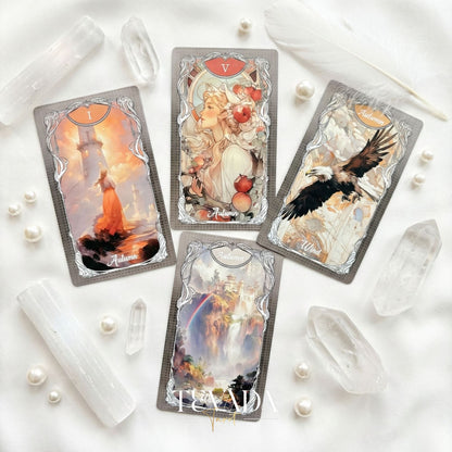 Four Seasons Garden Tarot Art Nouveau style Indie Tarot Deck for intuitive healing and nature connection.