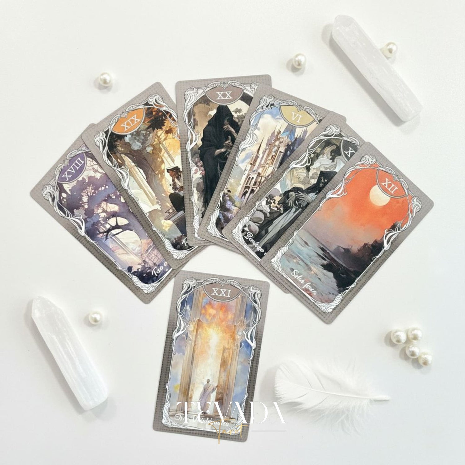 Four Seasons Garden Tarot Art Nouveau style Indie Tarot Deck for intuitive healing and nature connection.