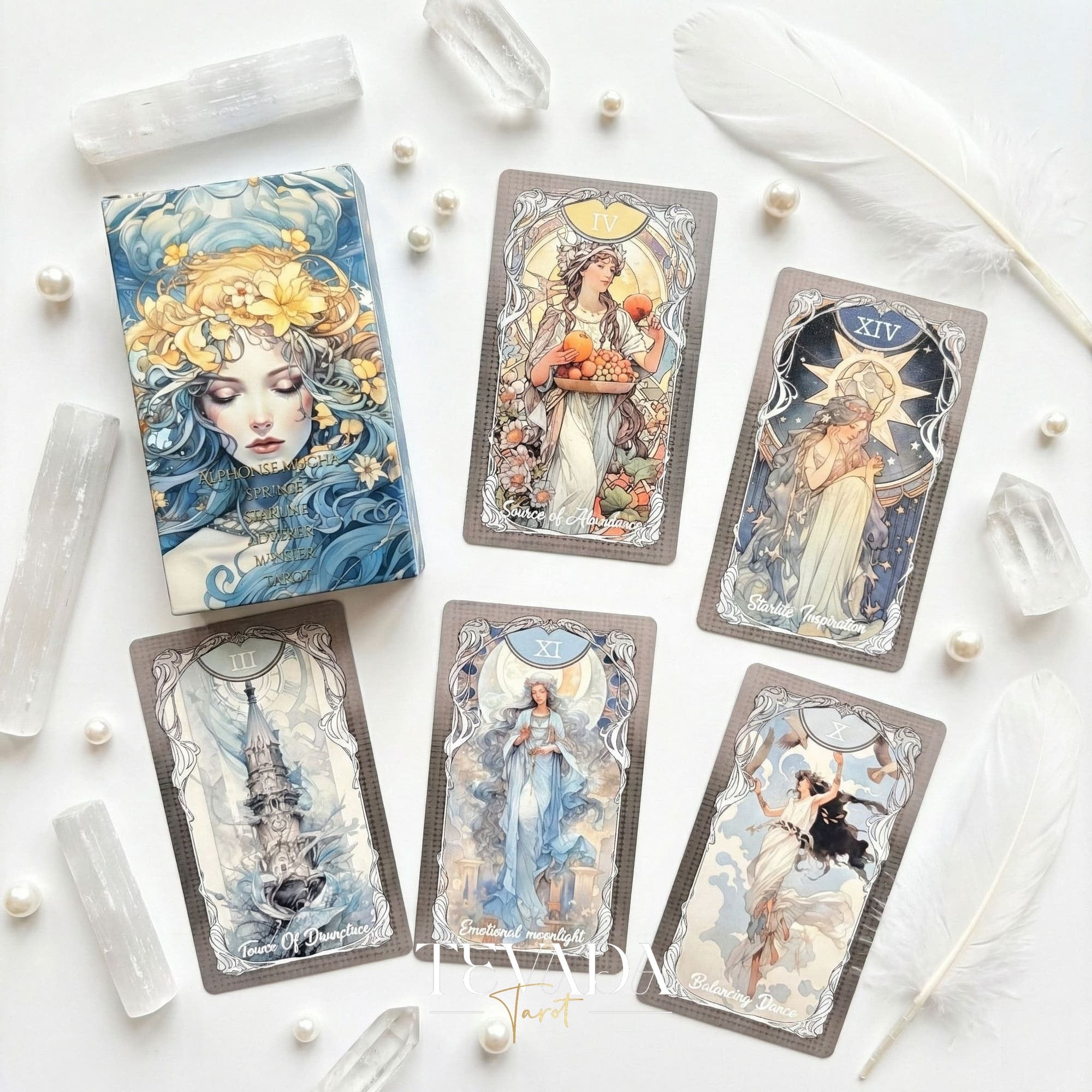 Four Seasons Garden Tarot Art Nouveau style Indie Tarot Deck for intuitive healing and nature connection.
