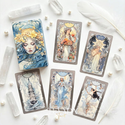 Four Seasons Garden Tarot Art Nouveau style Indie Tarot Deck for intuitive healing and nature connection.