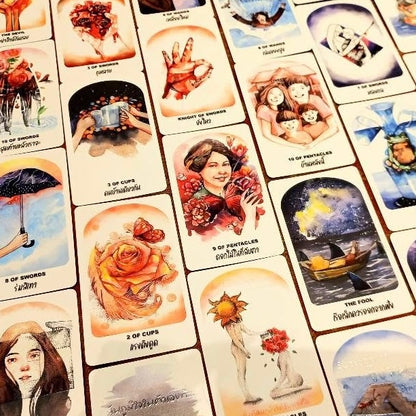 Fungjai Tarot Love &amp; Hope Edt featuring vintage cartoon art for emotional healing and self-care.