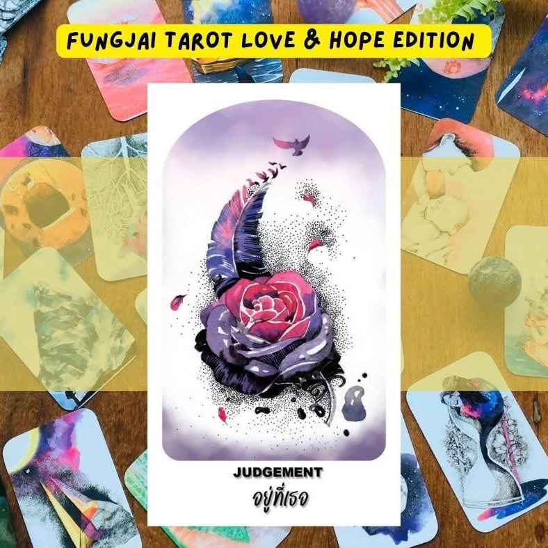 Fungjai Tarot Love &amp; Hope Edt featuring vintage cartoon art for emotional healing and self-care.