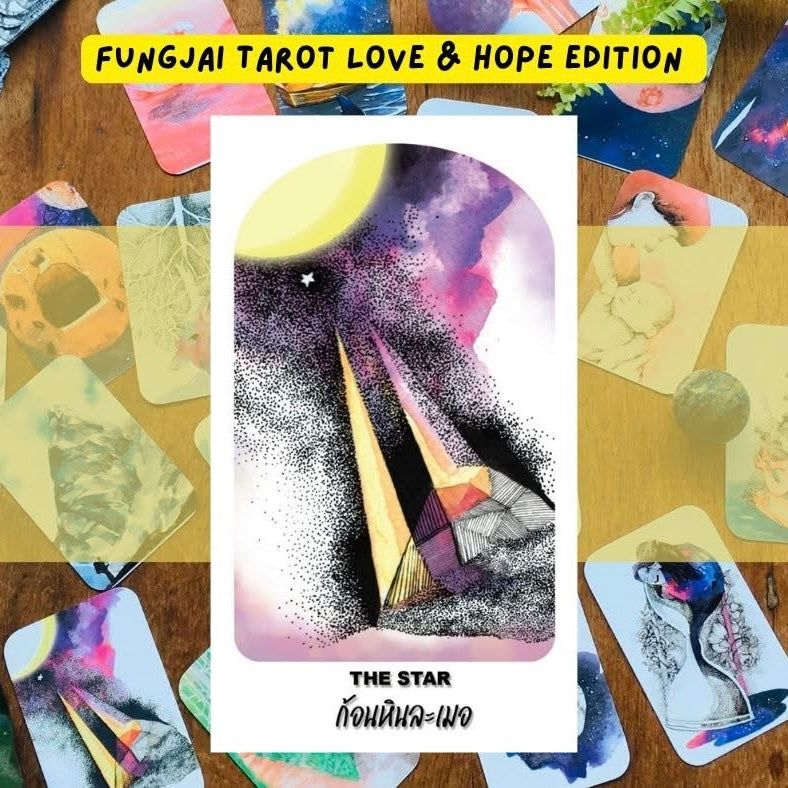 Fungjai Tarot Love &amp; Hope Edt featuring vintage cartoon art for emotional healing and self-care.