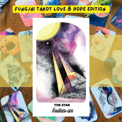 Fungjai Tarot Love &amp; Hope Edt featuring vintage cartoon art for emotional healing and self-care.
