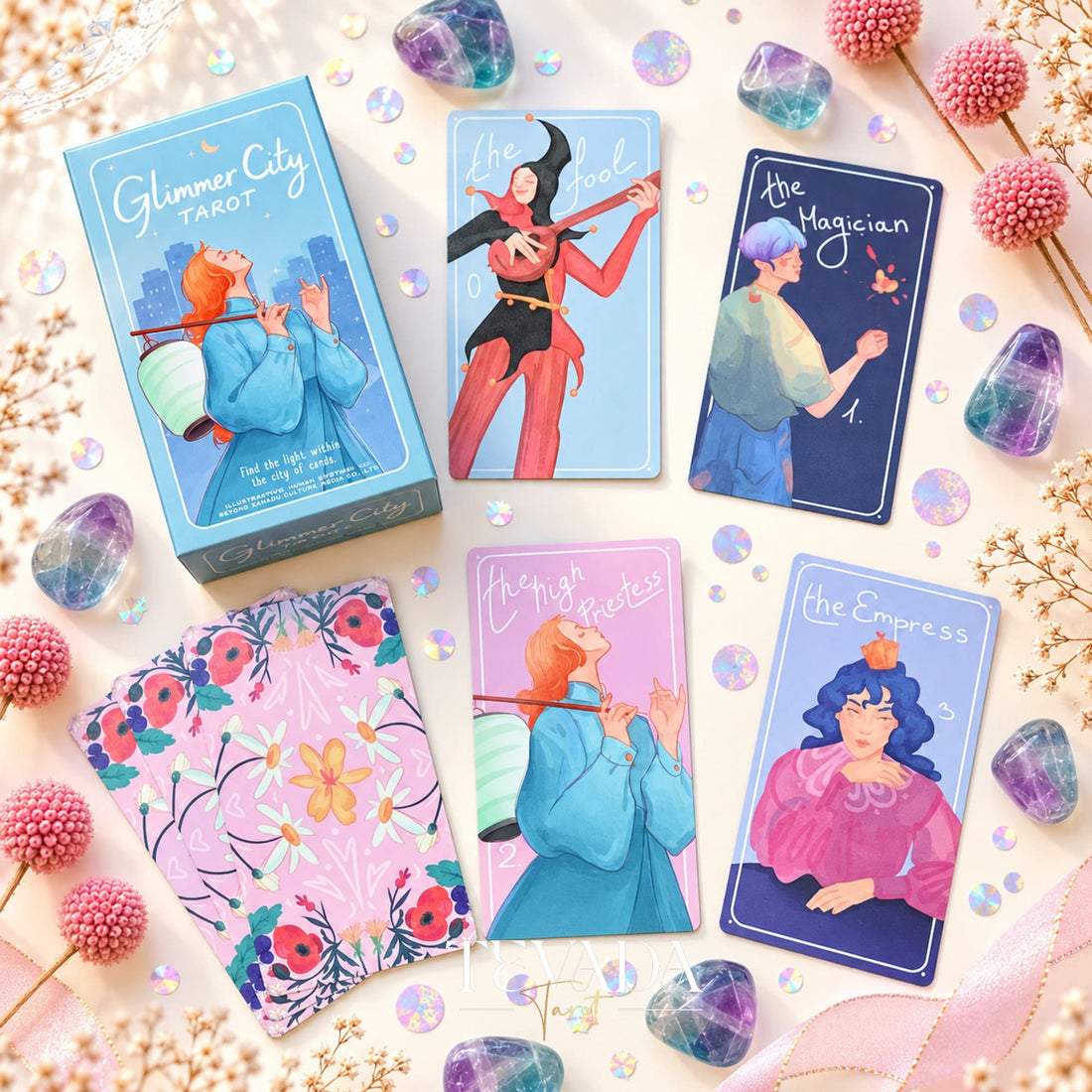 Glimmer City Tarot Deck soft pink hand-painted tarot cards for daily reflection
