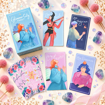 Glimmer City Tarot Deck soft pink hand-painted tarot cards for daily reflection